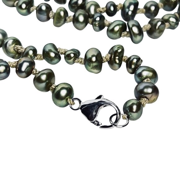Honora Single Strand Double Knotted Green Freshwater Pearl Necklace (6046) - Picture 6 of 6